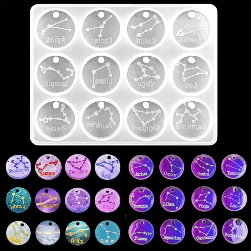 Jewelry Making Mold - 12 Zodiac Constellation Resin Molds Round