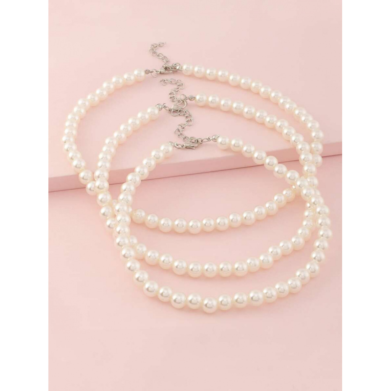 Jewelry Making Kits For Girls - 3pcs/Set Girls White Pearl Beaded Necklace