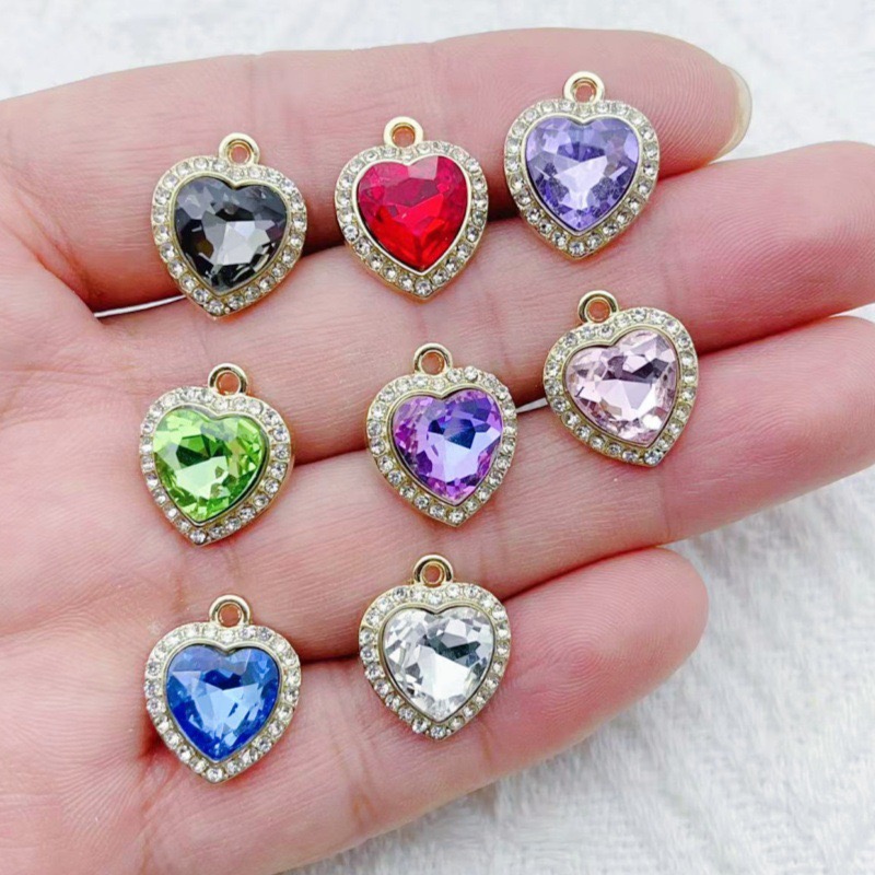 Jewelry Making Party - 10pcs heart-shaped inlaid colorful gemstone pendant,