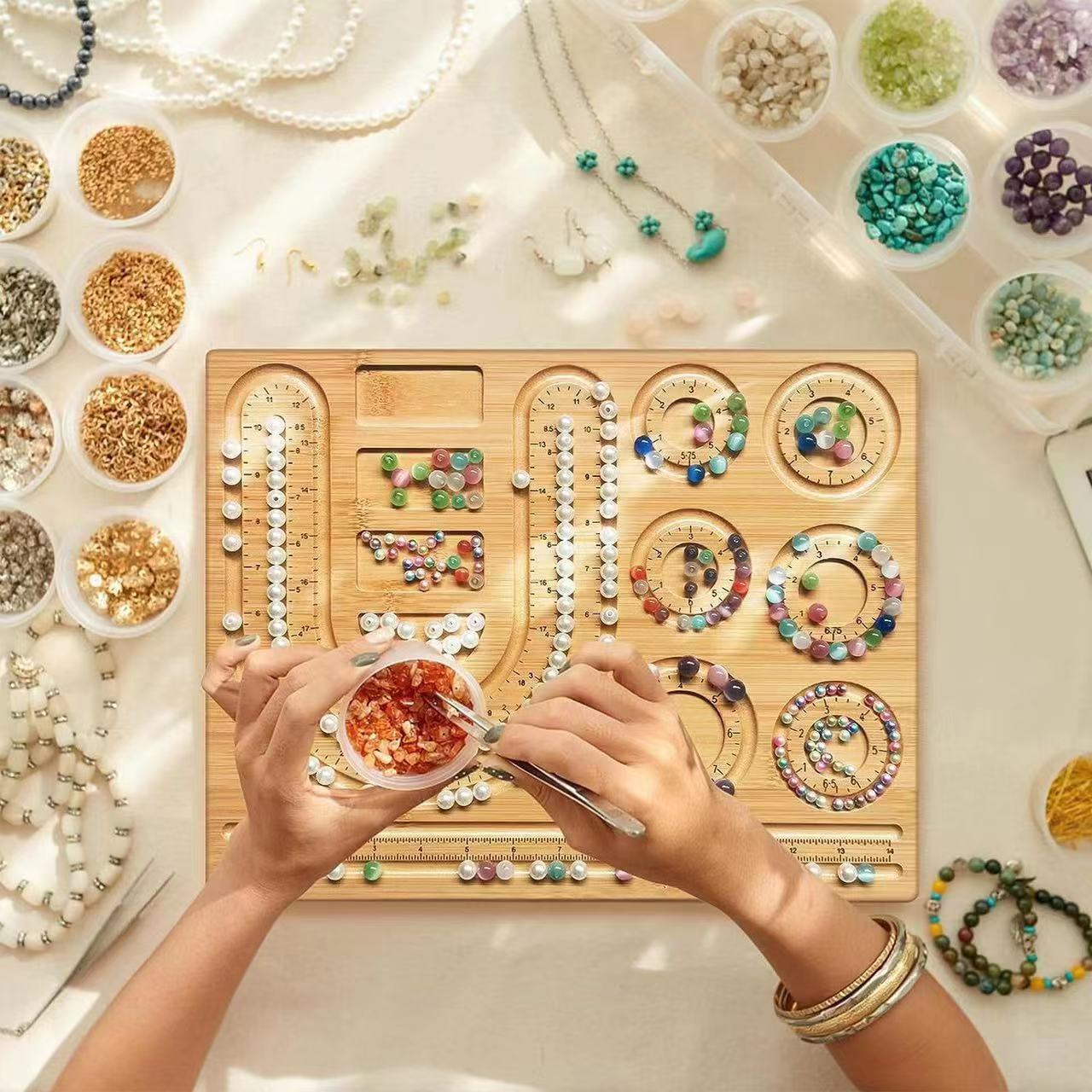Jewelry Making Board - 8 Type Wooden Flocked Beading Tray