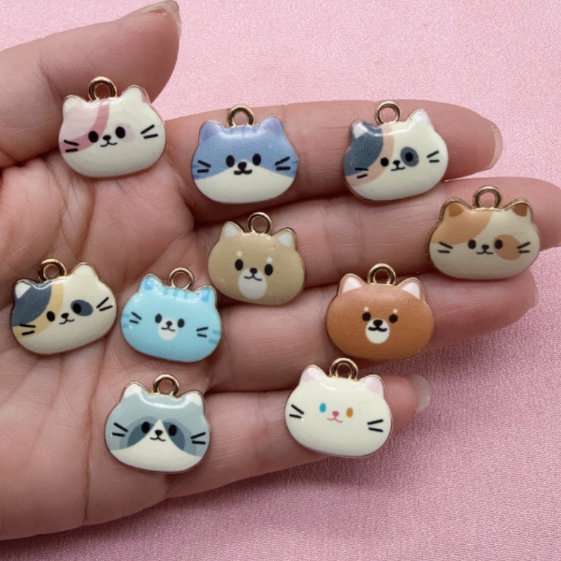 Jewelry Making Party - 12pcs Printed Cat Head Alloy Drip