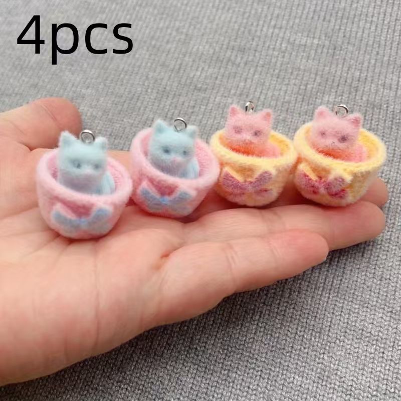 4pcs 3D plush resin cat pendan - Jewelry Making Party ulasan dan harga