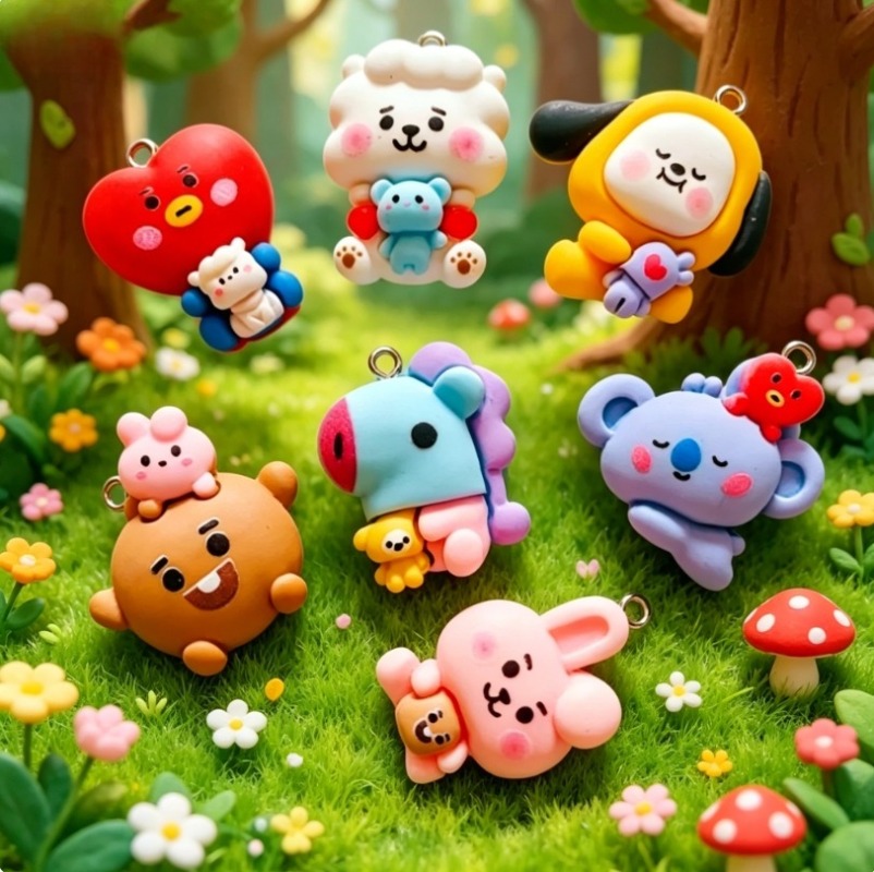 7pcs BT21 Resin Cartoon Charm  - Jewelry Making Supplies ulasan dan harga